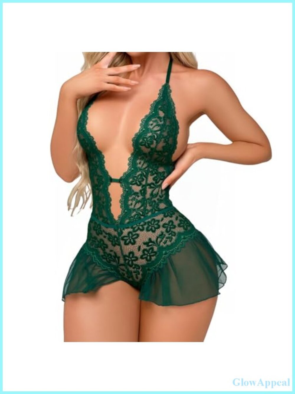 Lace Mesh Teddy Bodysuit Sexy Lingerie Sleepwear V-Neck Babydoll for Women